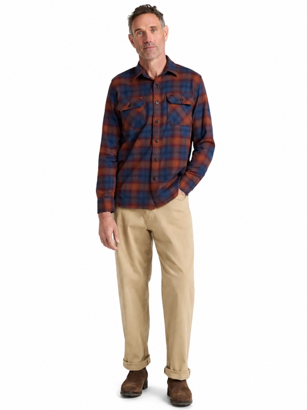 NWT! Pendleton Burnside Plaid Flannel Button-Up Shirt Blue Rust Cotton Medium